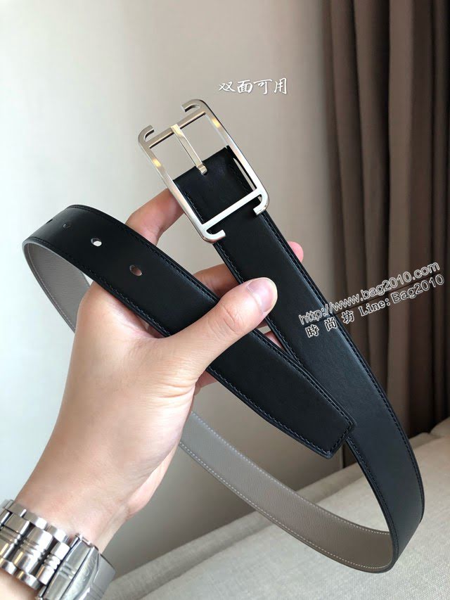 HERMES高端男士皮帶 愛馬仕SOCIETY 32 REVERSIBLE BELT金屬扣雙面用腰帶  jjp1107